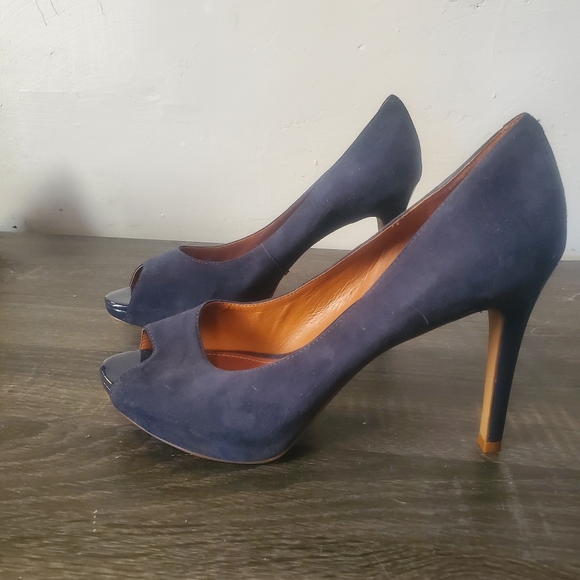 Schutz blue peep toe slip on heels size 8 - Picture 2 of 8